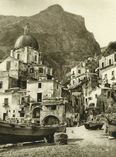 A cidade dos pescadores de Positano, na costa de Amalfi, perto de Nápoles de Ferdinand Georg Waldmuller
