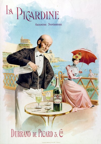 Um rapaz do café prepara um copo de absinto de Frederick (attr. to) Barnard