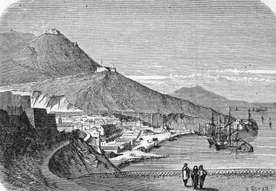 Vista do porto de Oran, Argélia de . .