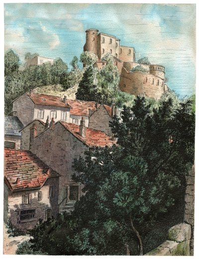 Aldeia com um castelo de . .