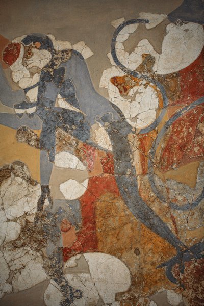 Pintura mural dos macacos azuis de Akrotiri. Santorini. 2019 (foto) de . .