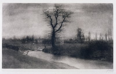 Paisagem de inverno: árvore solitária junto a uma curva de um rio. de Ferdinand Georg Waldmuller