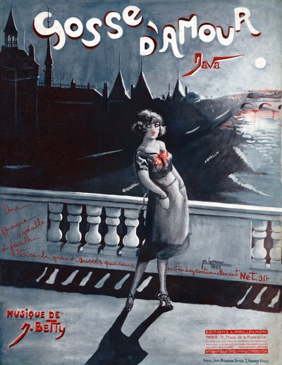Mulher na Pont au Change em Paris, atrás dela o Sena e a Conciergerie. 1921 (ilustração) de . .