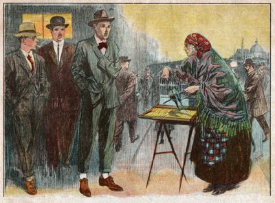 Mulher praticando adivinhação por meio de pássaros. 1926 (Ilustração) de . .
