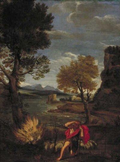Paisagem com Moisés e o arbusto em chamas de Domenichino