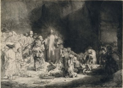Cristo com os enfermos ao seu redor, recebendo crianças pequenas (a &39;gravura dos cem florins&39;) de Rembrandt van Rijn