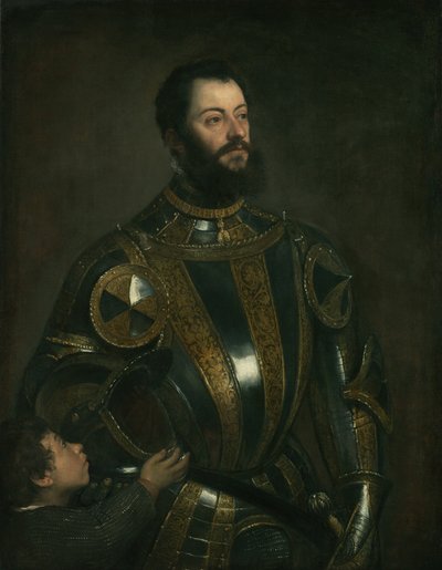Retrato de Alfonso d&39;Avalos, Marquês de Vasto, na armadura com um pajem de Tiziano Vecelli