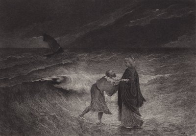 Jesus e São Pedro no Mar de after Albert Robida
