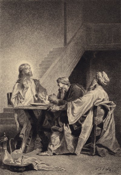 Jesus e os discípulos em Emaús de after Albert Robida