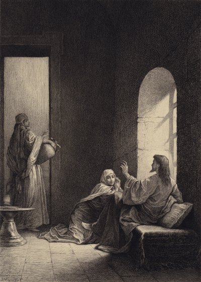 Jesus na casa de Marta e Maria de after Albert Robida