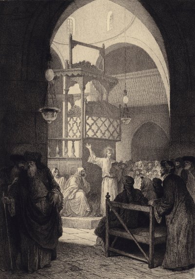 Jesus na sinagoga de after Albert Robida
