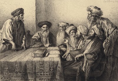 Judas antes do Sinédrio de after Albert Robida