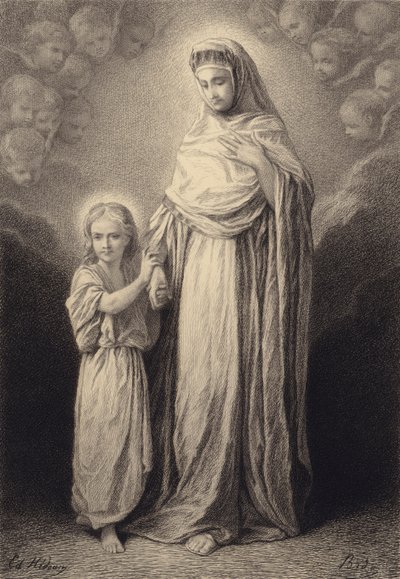 O menino Jesus e sua mãe de after Albert Robida