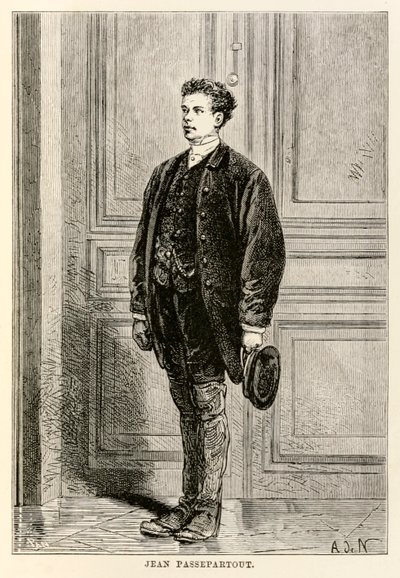 Jean Passepartout, de todo o mundo em oitenta dias por Jules Verne (1828-1905), gravado por Louis Dumont (n.1822) 1873 de after Alphonse Marie de Neuville