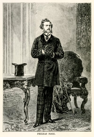 Phileas Fogg, de todo o mundo em oitenta dias por Jules Verne (1828-1905), gravado por Louis Dumont (n.1822) 1873 de after Alphonse Marie de Neuville
