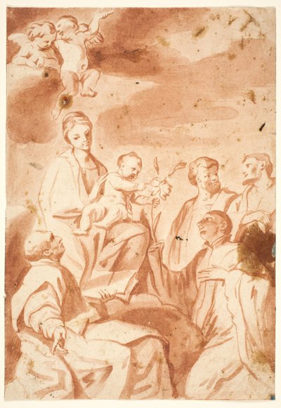 A Madona e o Menino entronizados com Santos Inácio de Loyola, Francisco Xavier, Cosme e Damião de after Andrea Sacchi