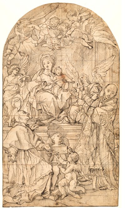 A Madona e o Menino entronizados, ladeados por anjos e Santos Carlos Borromeo e Inácio de Loyola de after Carlo Maratti