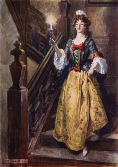 Mestra Beatrix desce as escadas na Walcote House para cumprimentar Esmond de after Charles Edmund Brock