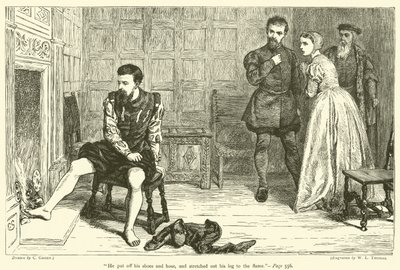 Ele tirou os sapatos e a mangueira e esticou a perna para a chama de after Charles Green