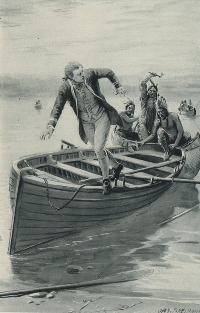 O capitão James Cook salta do barco quando os índios vermelhos pulam de after Charles Mills Sheldon