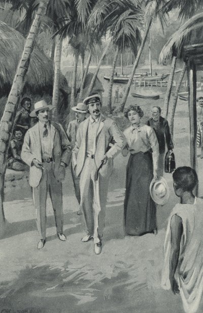 Robert Louis Stevenson e seus amigos chegam em Samoa de after Charles Mills Sheldon