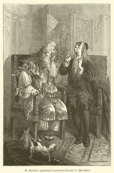 Sr. Jourdain aprendendo a pronunciar a voz U, Moliere de after Emile Antoine Bayard