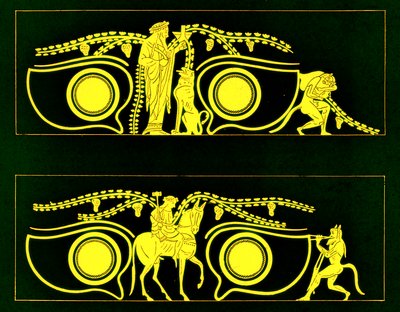 Dionysos, Hephaistos e sátiros, ilustração de Grego Vaso Pinturas por JE Harrison e DS MacColl, publicado em 1894 (digitaly enhanced image) de after English School