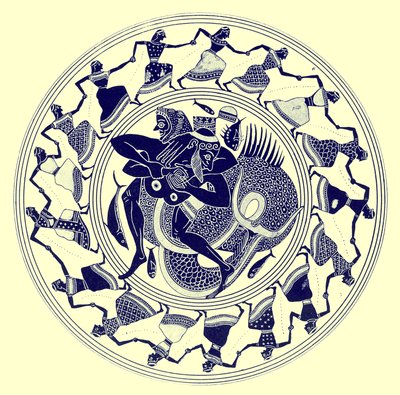 Herakles lutando com Triton, ilustração de Grego Vase Paintings por JE Harrison e DS MacColl, publicado em 1894 (digitaly enhanced image) de after English School
