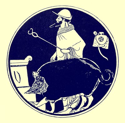 Hermes e o cachorro mascarado, ilustração de Grego Vase Paintings por JE Harrison e DS MacColl, publicado em 1894 (imagem aprimorada digitalmente) de after English School