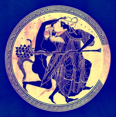 Sátiro e Maenad, ilustração da Greek Vase Paintings por JE Harrison e DS MacColl, publicada em 1894 (imagem digitalmente melhorada) de after English School
