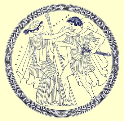 Theseus e Aethra, ilustração da Greek Vase Paintings por JE Harrison e DS MacColl, publicou 1894 (imagem digitalmente melhorada) de after English School