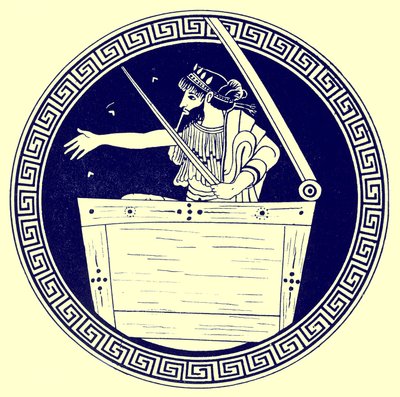 Thoas no peito, ilustração de pinturas de vaso grego por JE Harrison e DS MacColl, publicado em 1894 (imagem aprimorada digital) de after English School