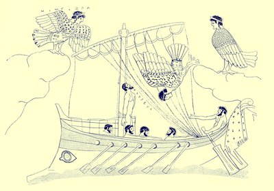 Ulysses e as sereias, ilustração de pinturas em vasos gregos por JE Harrison e DS MacColl, publicado em 1894 (imagem aprimorada digitalmente) de after English School
