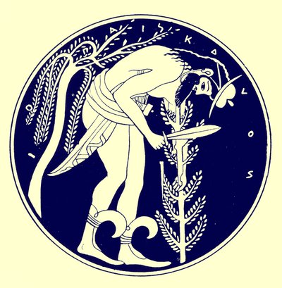 Woodman no trabalho, ilustração de pinturas de vaso grego por JE Harrison e DS MacColl, publicado em 1894 (imagem aprimorada digital) de after English School