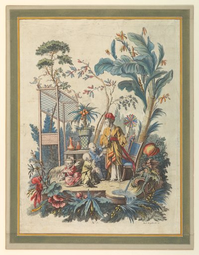 Placa 7 de um conjunto de cenas do gênero chinês de after Francois Boucher