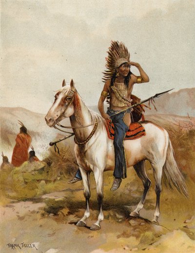 Um chefe indiano Sioux (cromolitho) de after Frank Feller