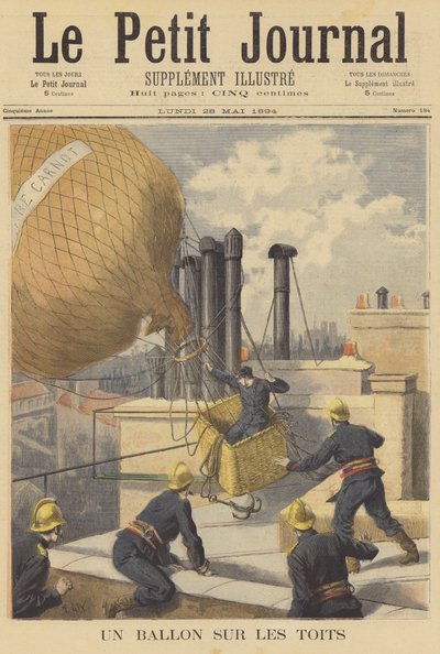 Um balão pousando nos telhados de Paris de after Frederic Theodore Lix