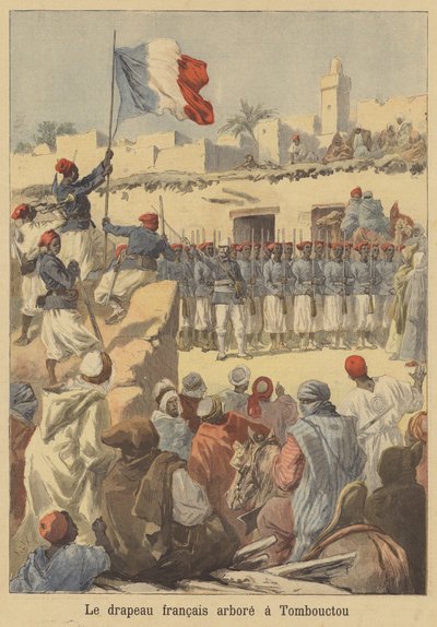 Levantamento da bandeira francesa em Timbuktu de after Frederic Theodore Lix