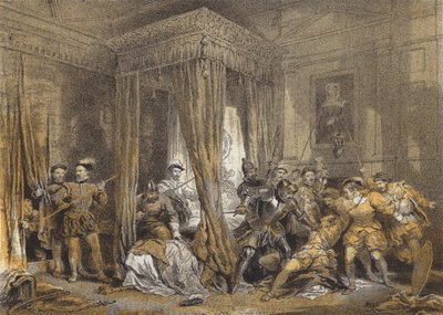Queen Marys cama-câmara, Holyrood (chromolitho) de after George Cattermole