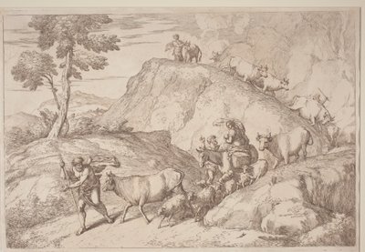 Um pastor idoso liderando o rebanho de after Giovanni Benedetto Castiglione Gaetano Zompini