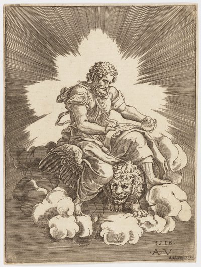 São Marcos, sentado em um Leão de after Giulio Romano