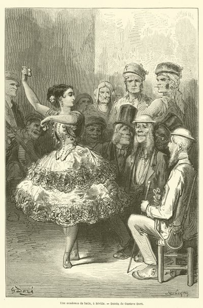 Uma academia de baile, em Sevilha de Gustave after Dore