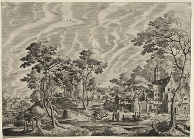 Paisagem com um castelo à direita de after Hans Bol