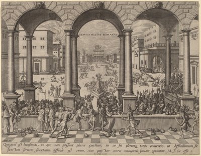 O Massacre sob o Triunvirato Romano de after Hans Vredeman de Vries