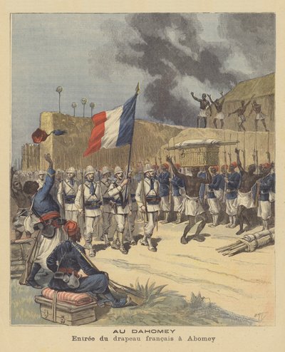 Entrada da bandeira francesa em Abomey, Daomé de after Henri Meyer