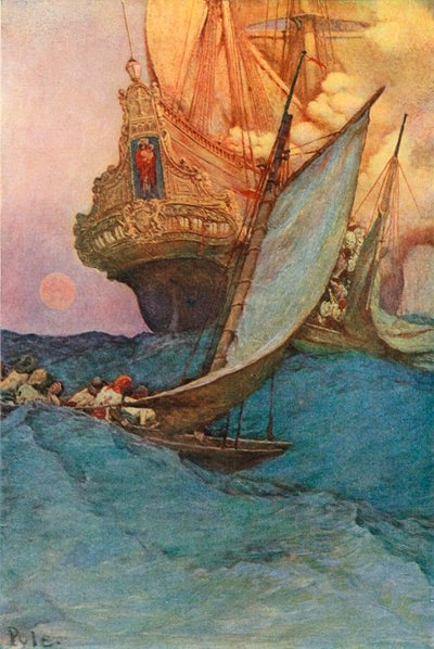 Um ataque a um galeão de after Howard Pyle