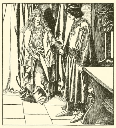 Rainha Morgana aparece para Sir Lancelote de after Howard Pyle