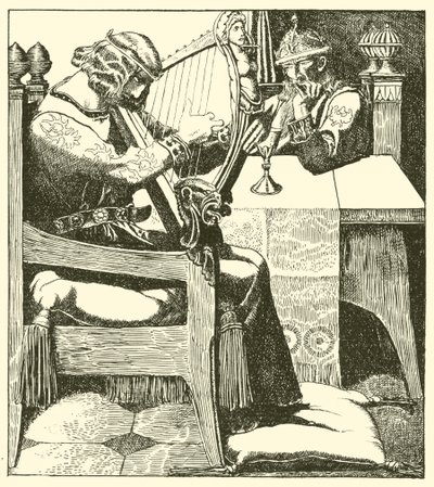 Sir Tristram harpa antes do rei Marcos de after Howard Pyle
