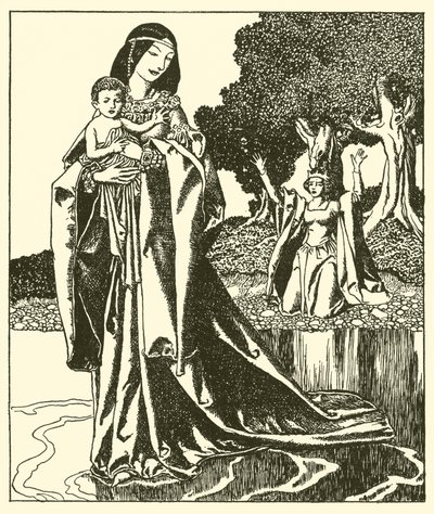 A Senhora Nymue leva embora Lancelote para o lago de after Howard Pyle