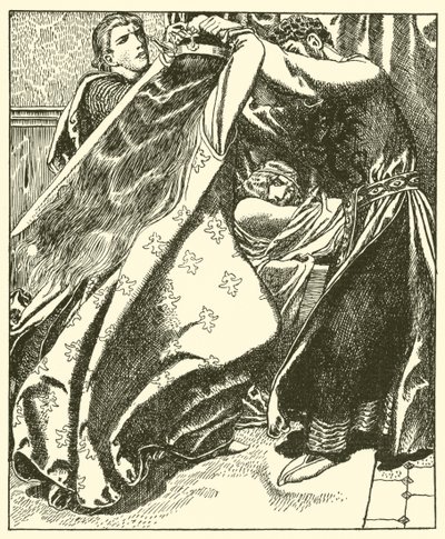 A rainha da Irlanda procura matar Sir Tristram de after Howard Pyle